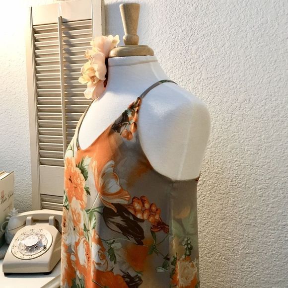 Tea n Rose Orange Botanical Floral Trapeze Dress - Picture 6 of 8